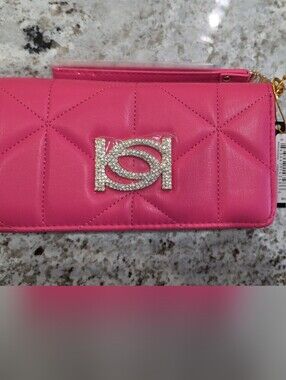 bebe Hot Pink Quilted Wallet with Crystal Logo